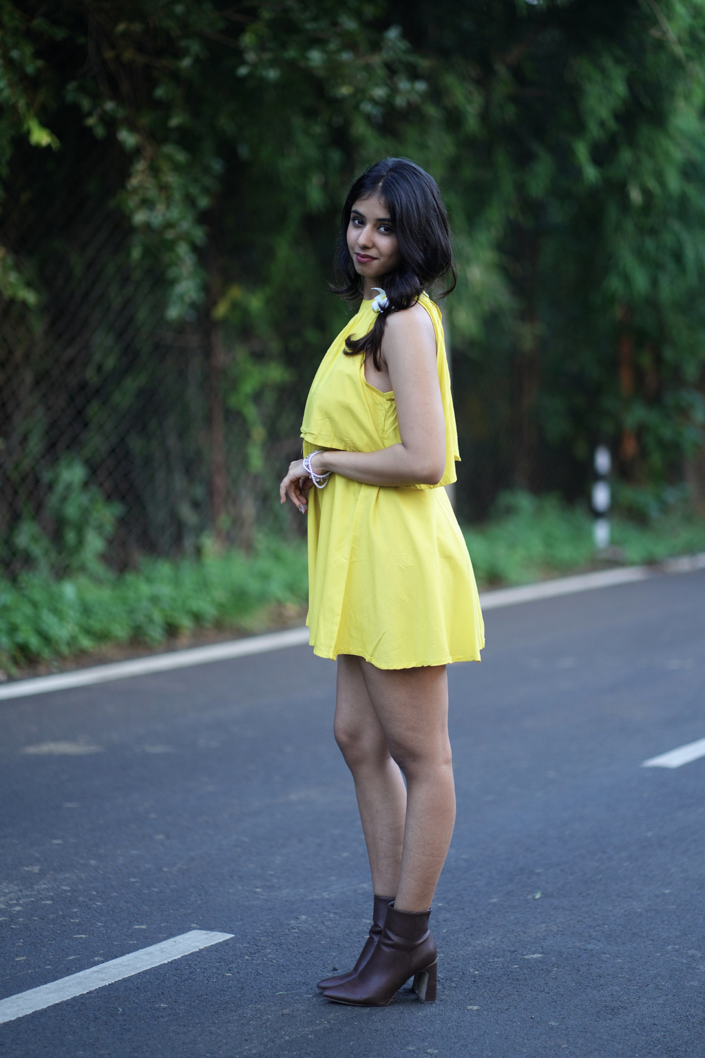 Yellow Solid Halter Neck Mini Dress