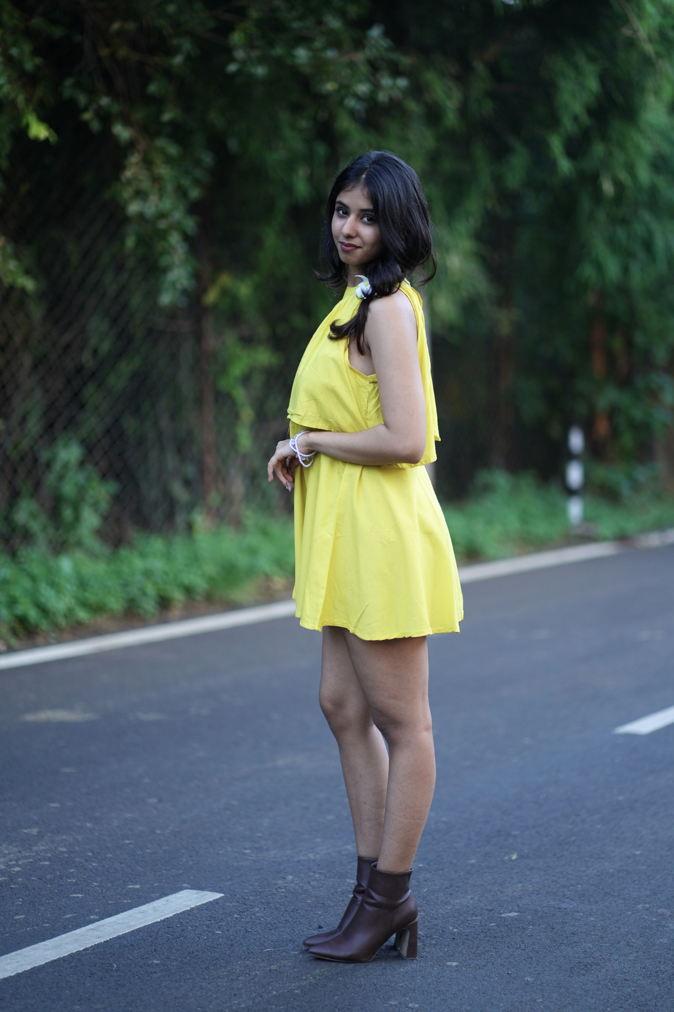 Yellow Solid Halter Neck Mini Dress
