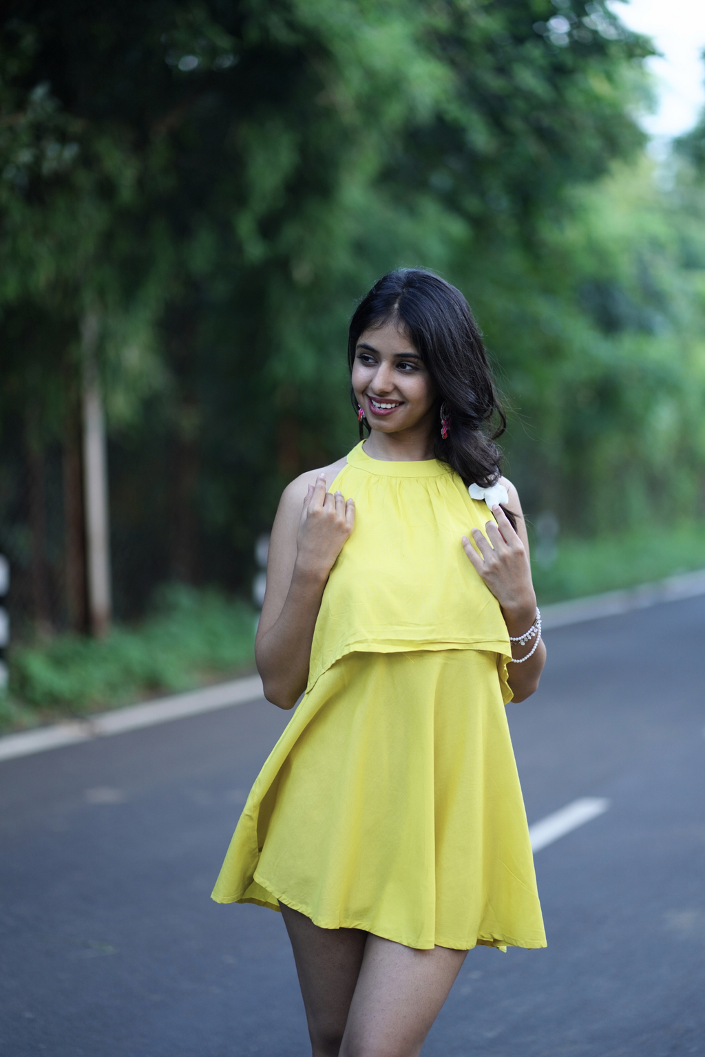 Yellow Solid Halter Neck Mini Dress