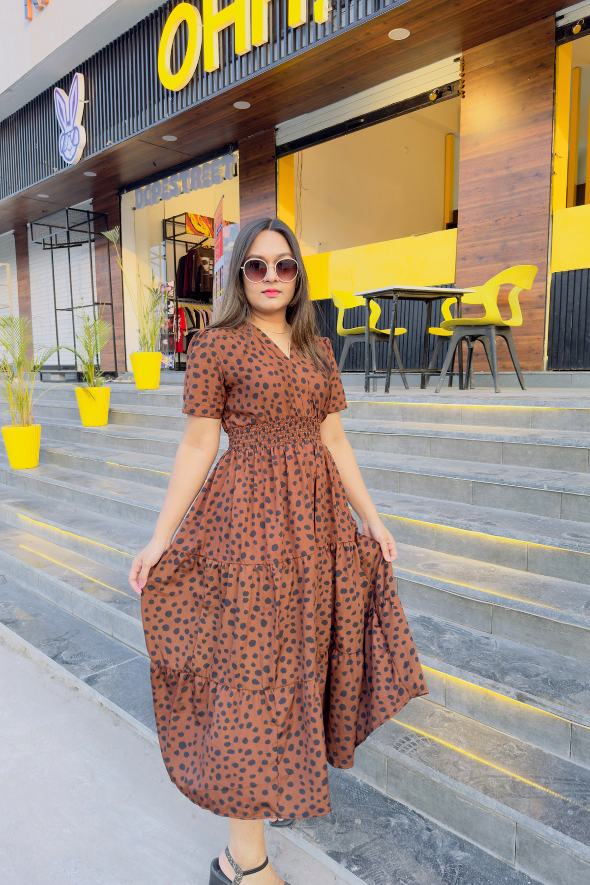 Brown Elegance Midi Dress