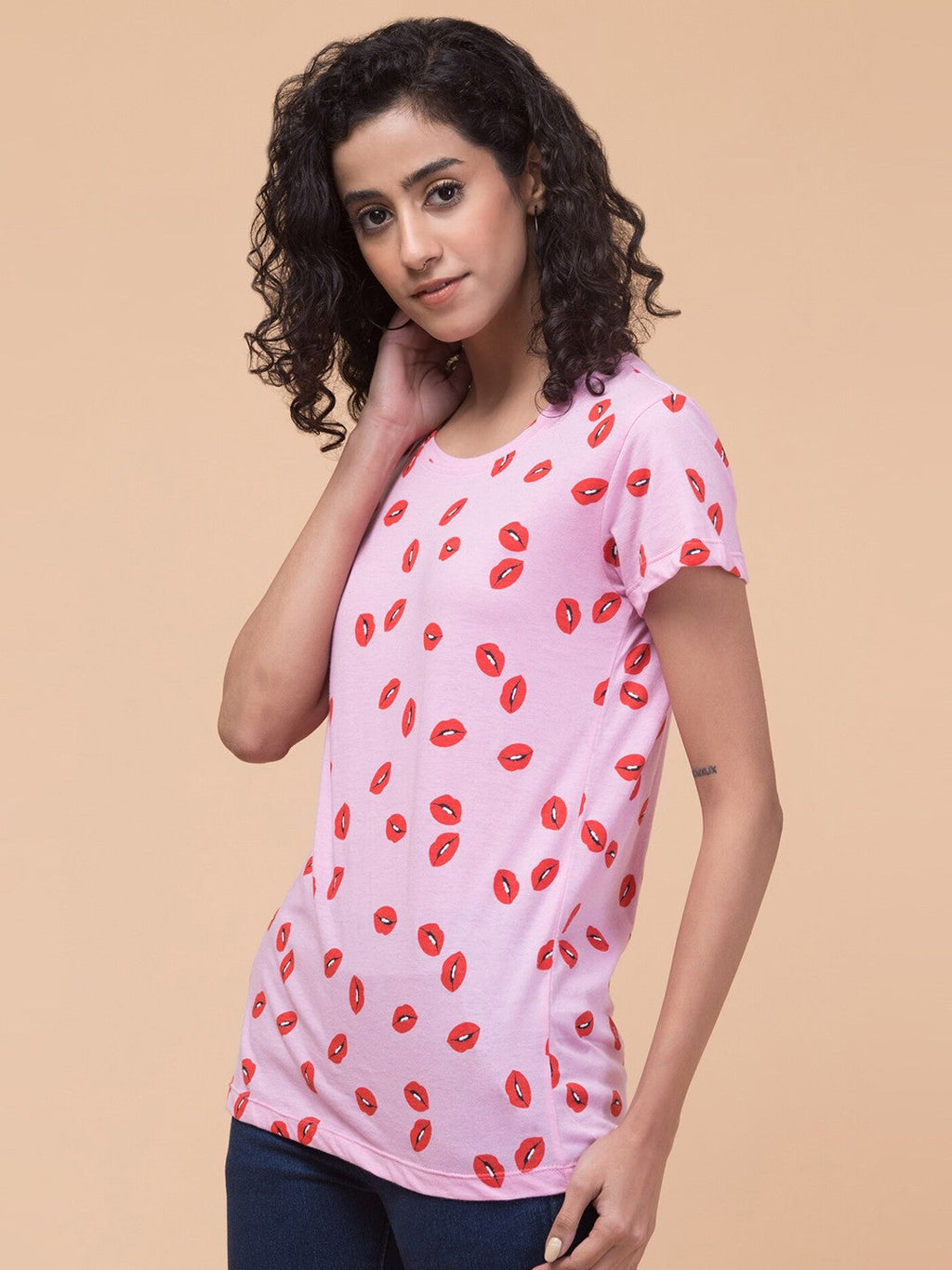 Pink Printed Relaxed Fit T-shirt