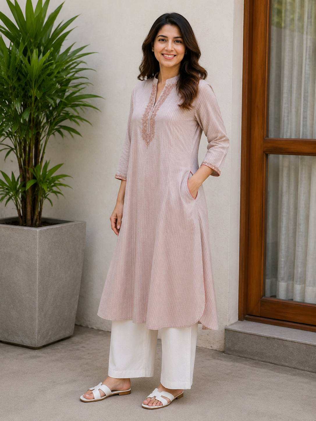 Blush Pink Embroidered A-Line Kurta Set