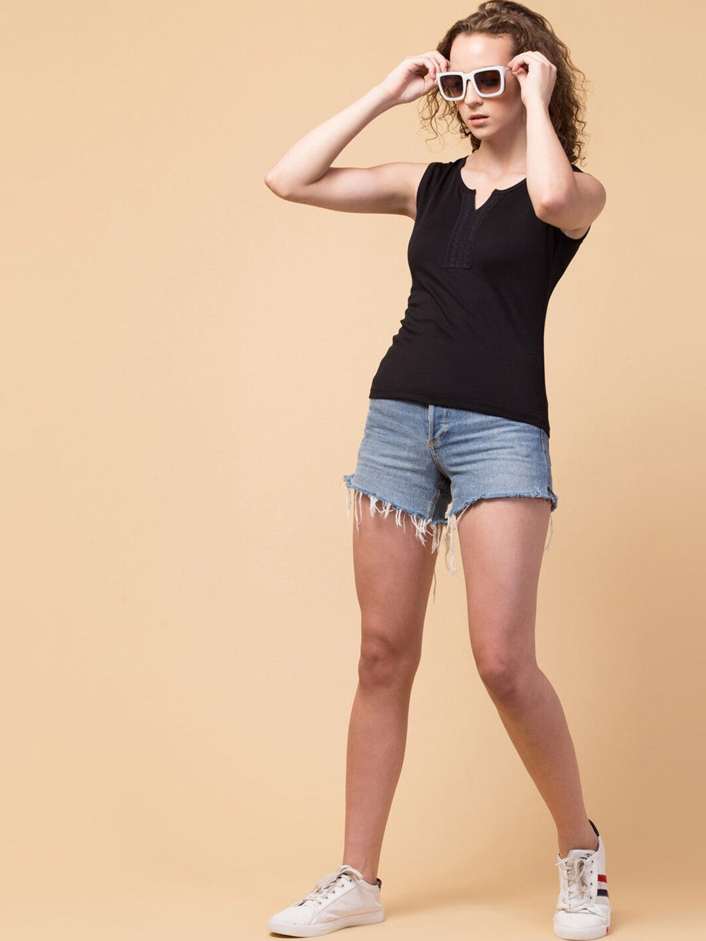 Black Notched Neck Top