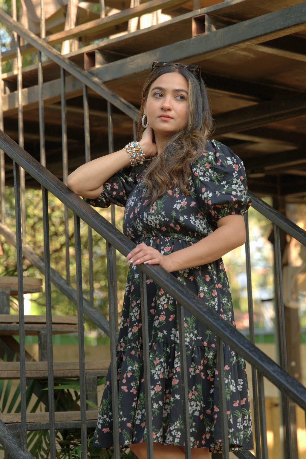 Black Bloom Fit and Flare Mini Dress