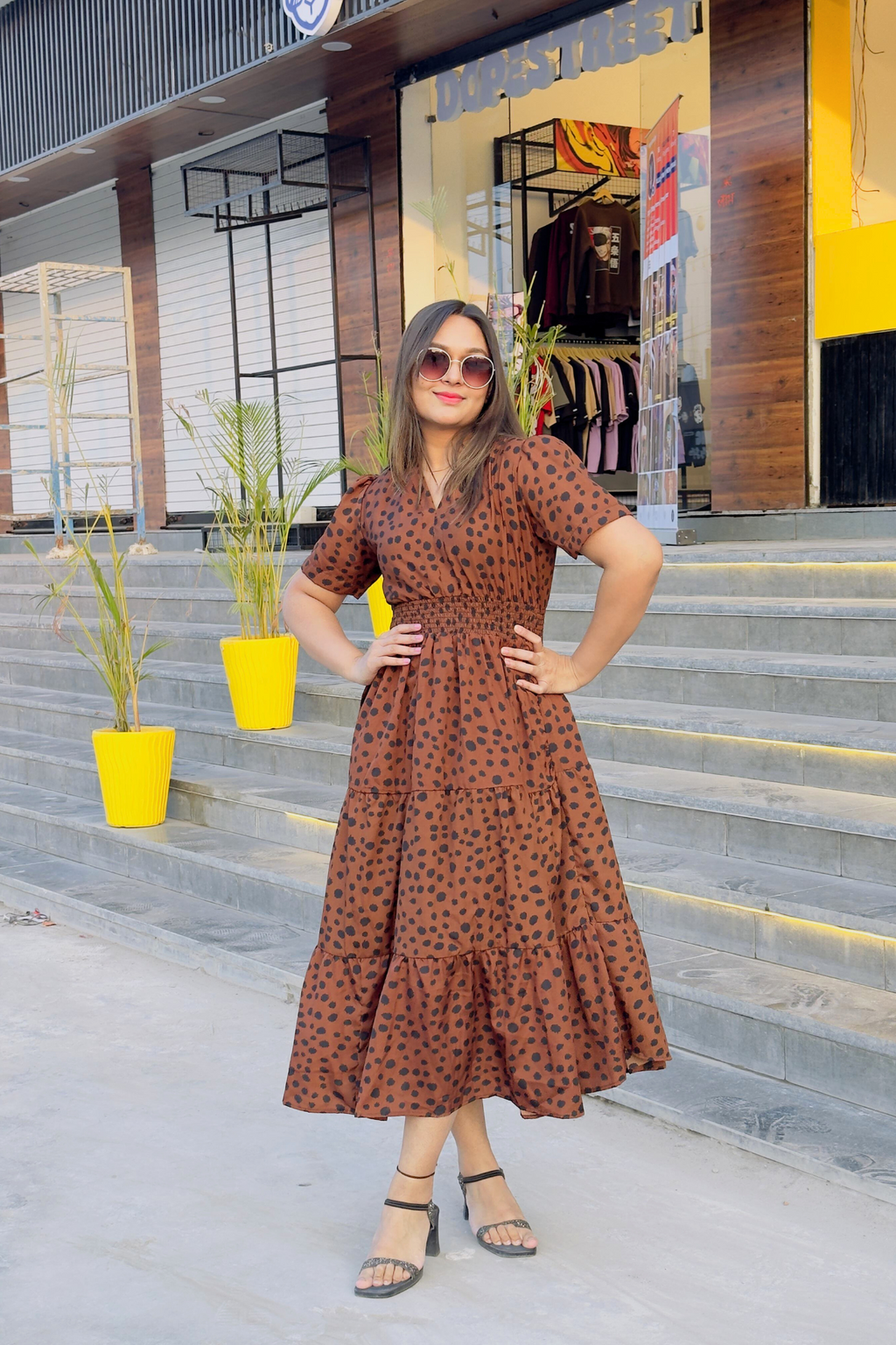 Brown Elegance Midi Dress