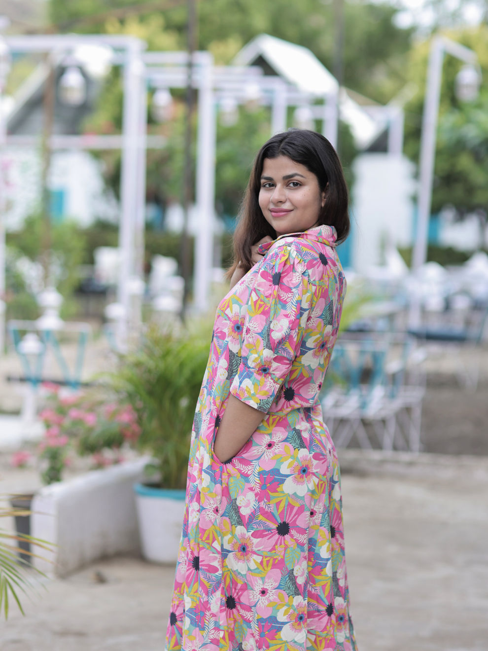 Pink Petal Rayon Casual Chic Dress