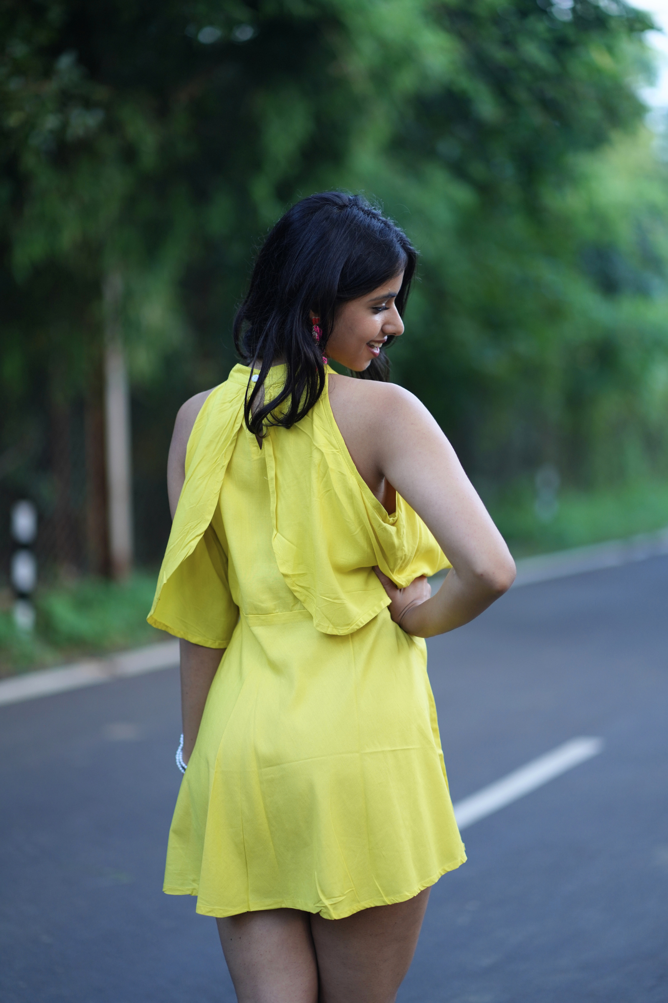 Yellow Solid Halter Neck Mini Dress