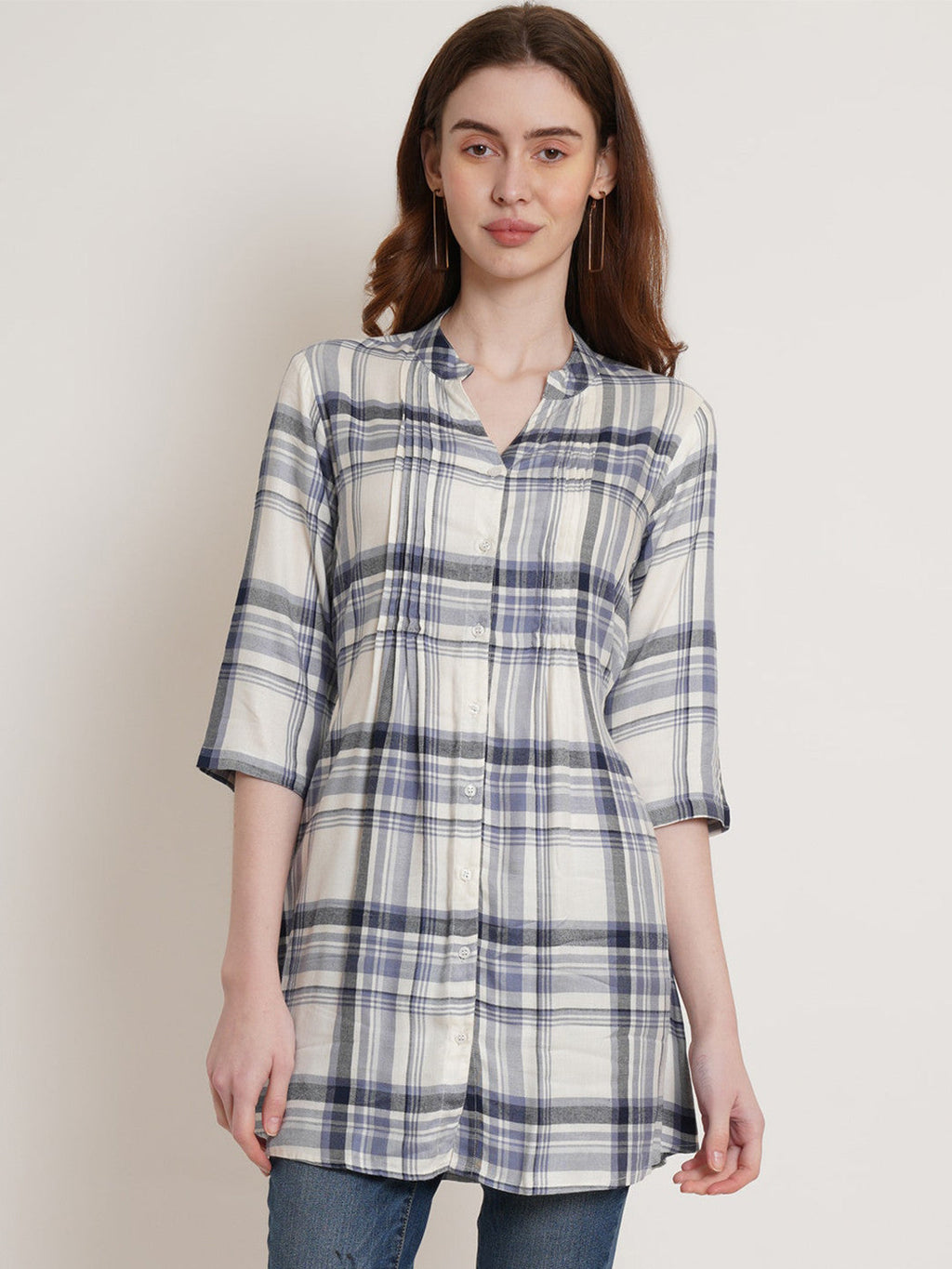 White Breeze Checked Cotton Tunic