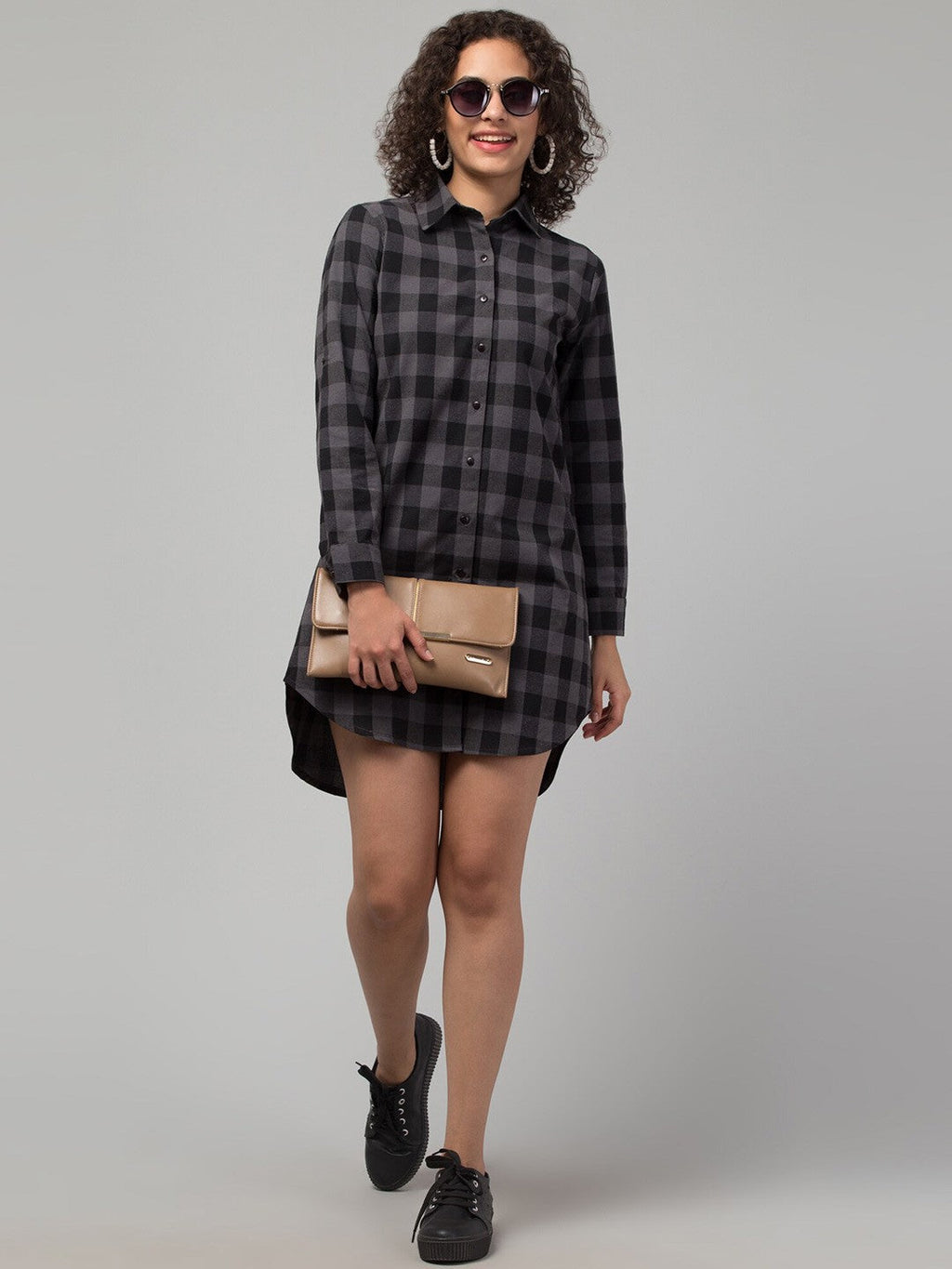 Grey Grid Charm Shirt Dress