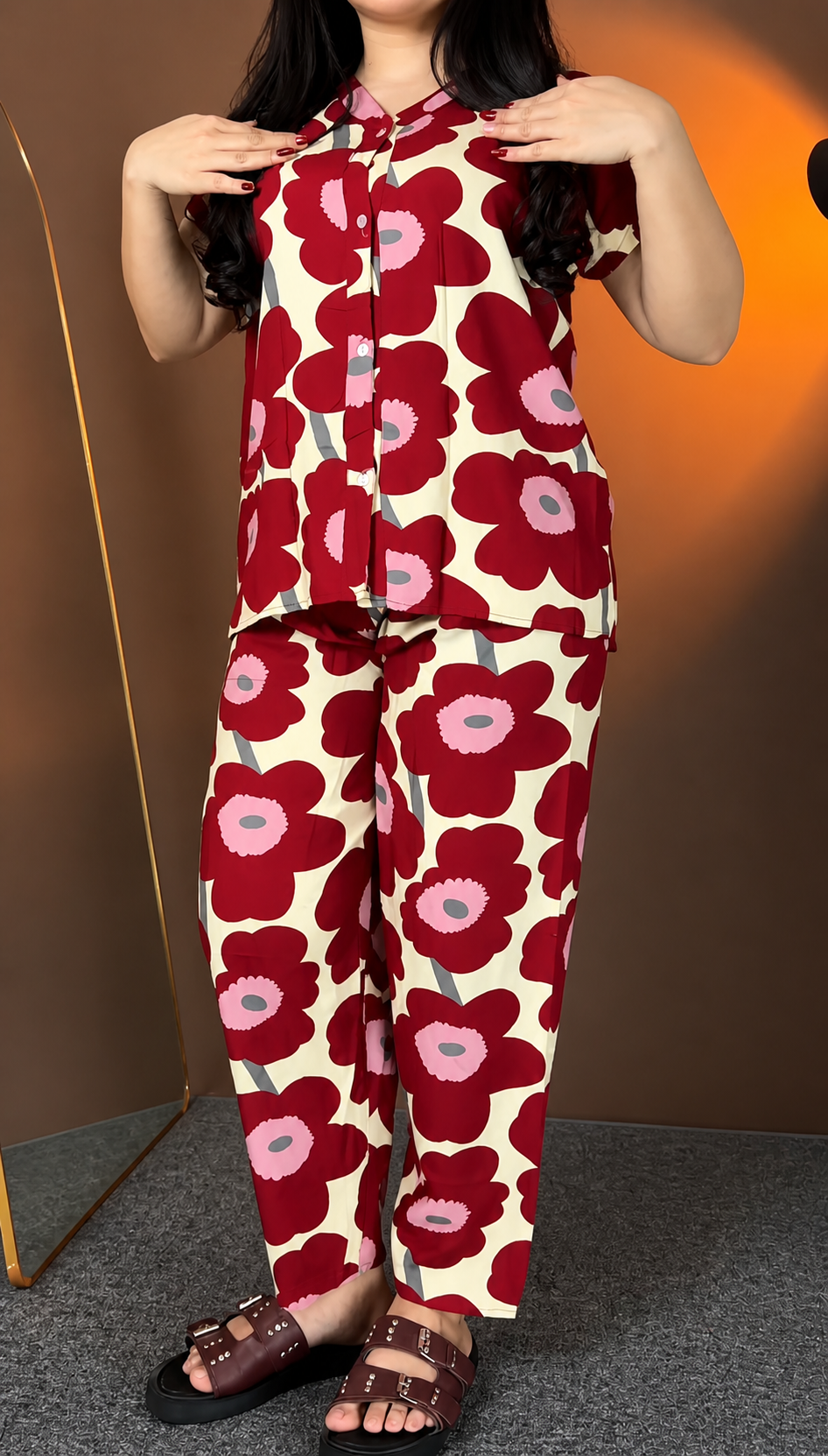Maroon Printed Rayon Co-Ord Set