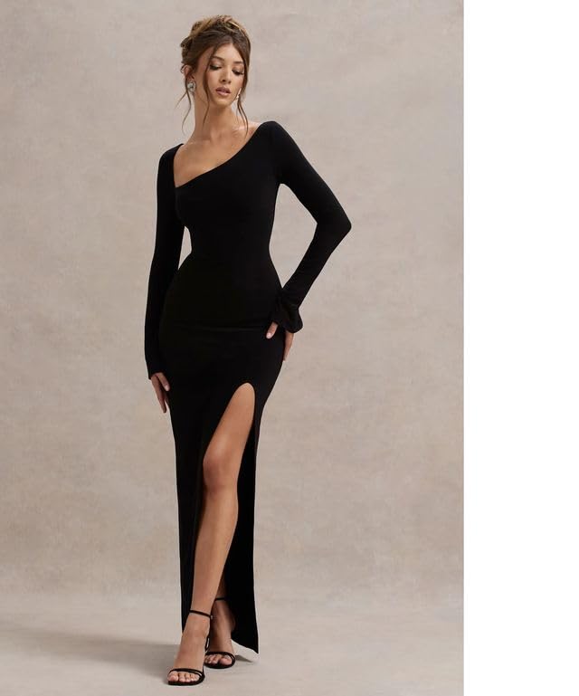 Black Elegance Lycra Bodycon Maxi Dress