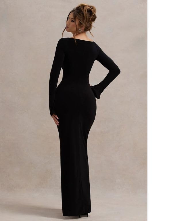 Black Elegance Lycra Bodycon Maxi Dress