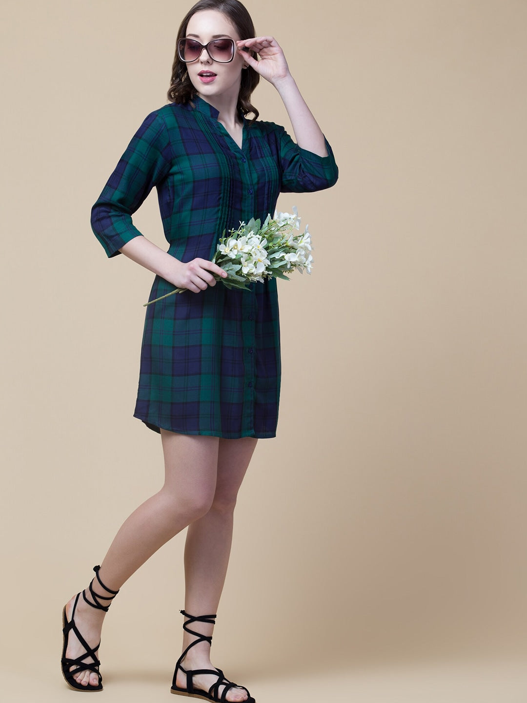 Enchanted Forest Three-Quarter Sleeve Shirt Dress
