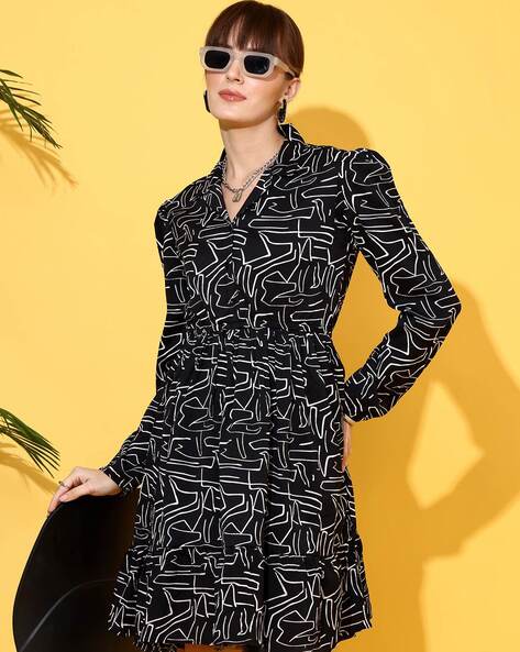 Black Enigma Abstract Shirt Dress