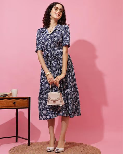 Azure Charm Fit & Flare Midi Dress