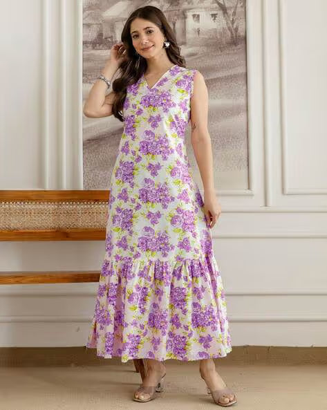 Purple Charm Floral Maxi Dress