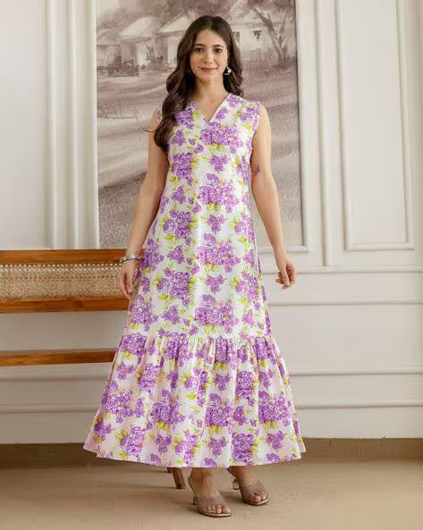 Purple Charm Floral Maxi Dress