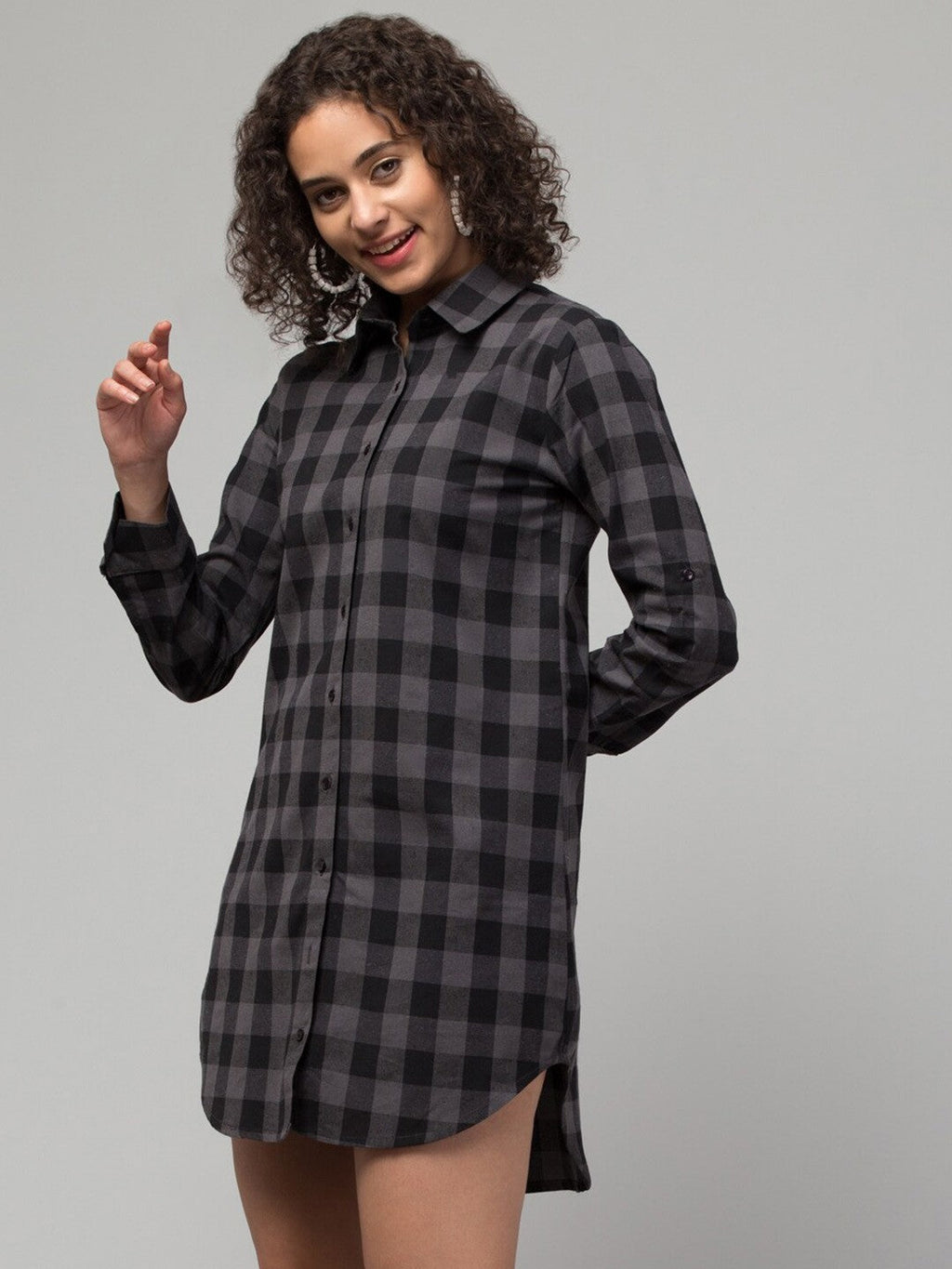 Grey Grid Charm Shirt Dress