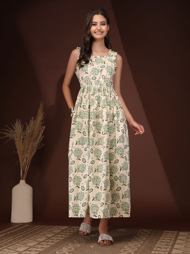 Minimal Green Fit and Flare Maxi Dress