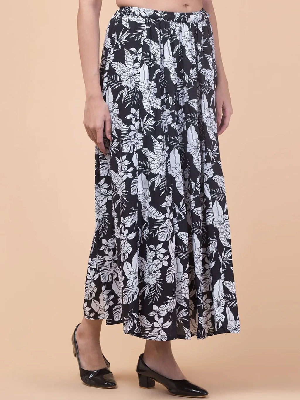 Black Abstract Print Maxi Skirt