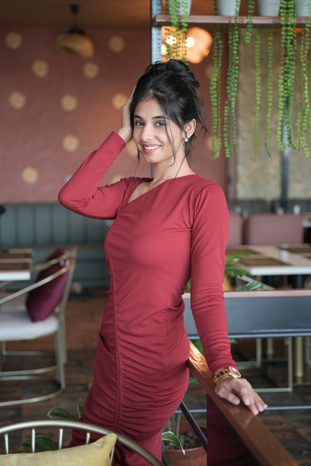 Maroon Luxe Long-Sleeve Bodycon Dress