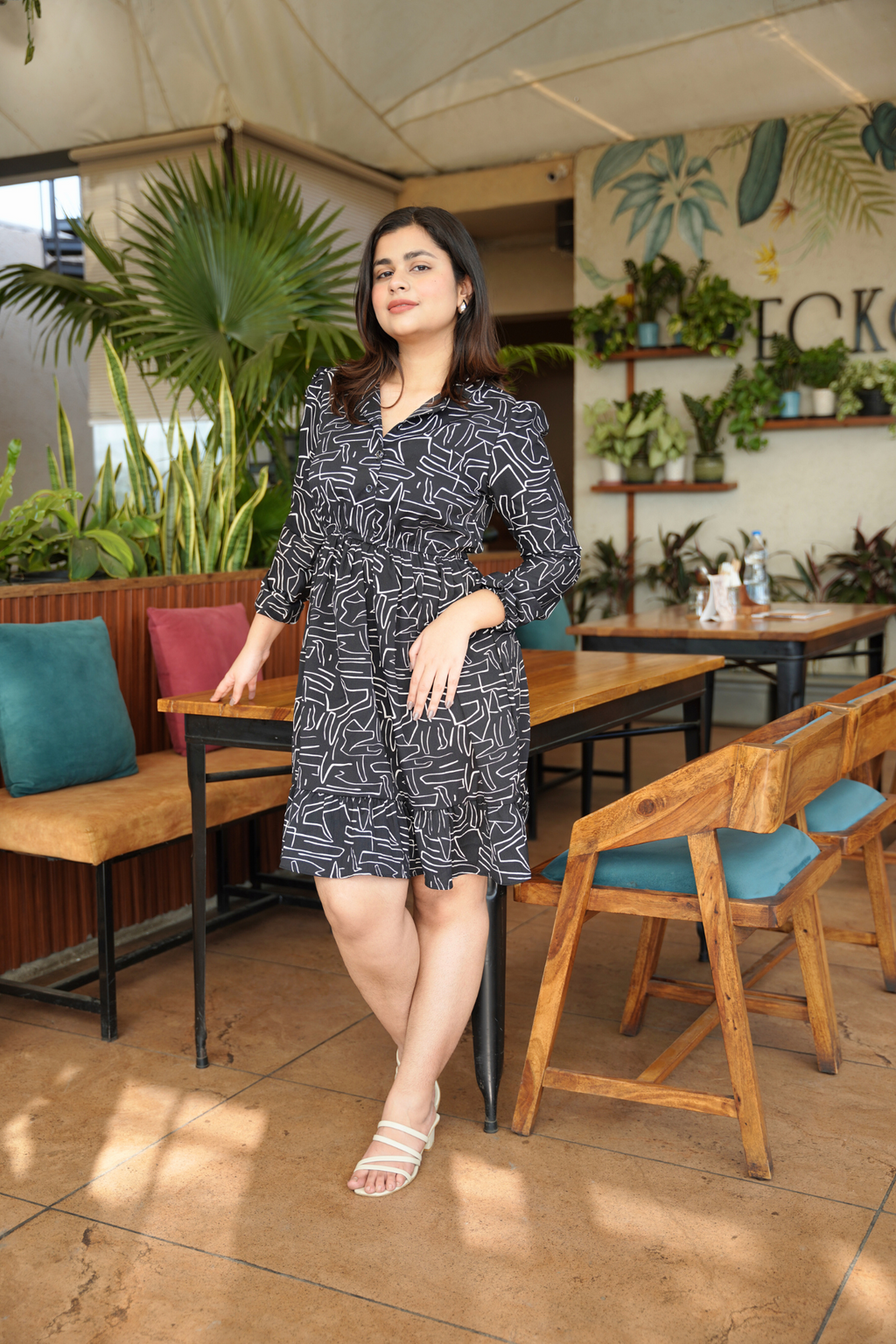 Black Enigma Abstract Shirt Dress