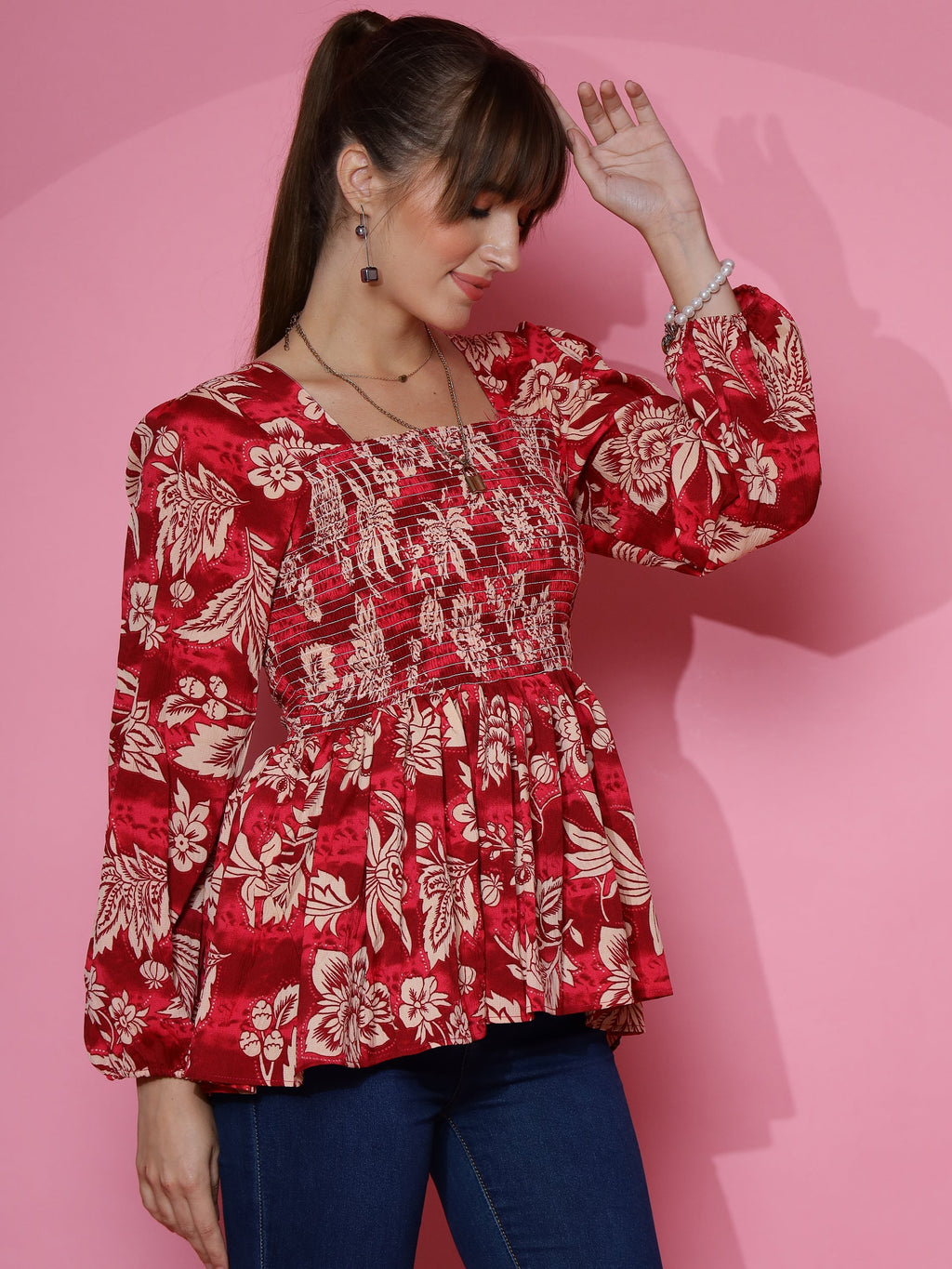 Scarlet Elegance Peplum Top