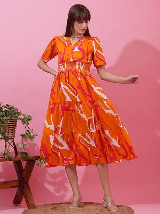 Sunset Glow Fit & Flare Midi Dress