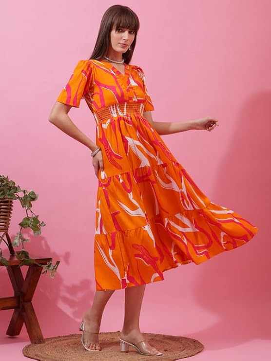 Sunset Glow Fit & Flare Midi Dress