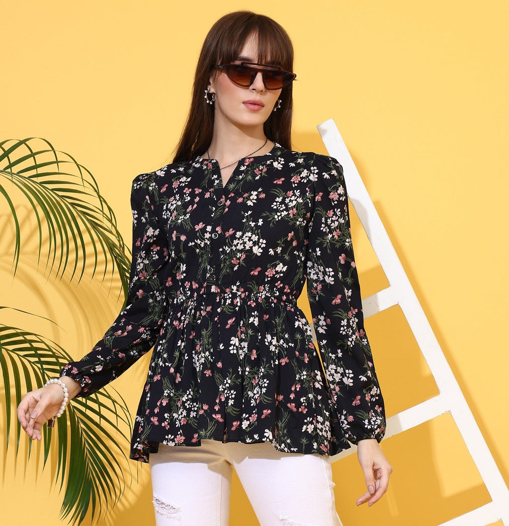 Black Blossom Printed Top
