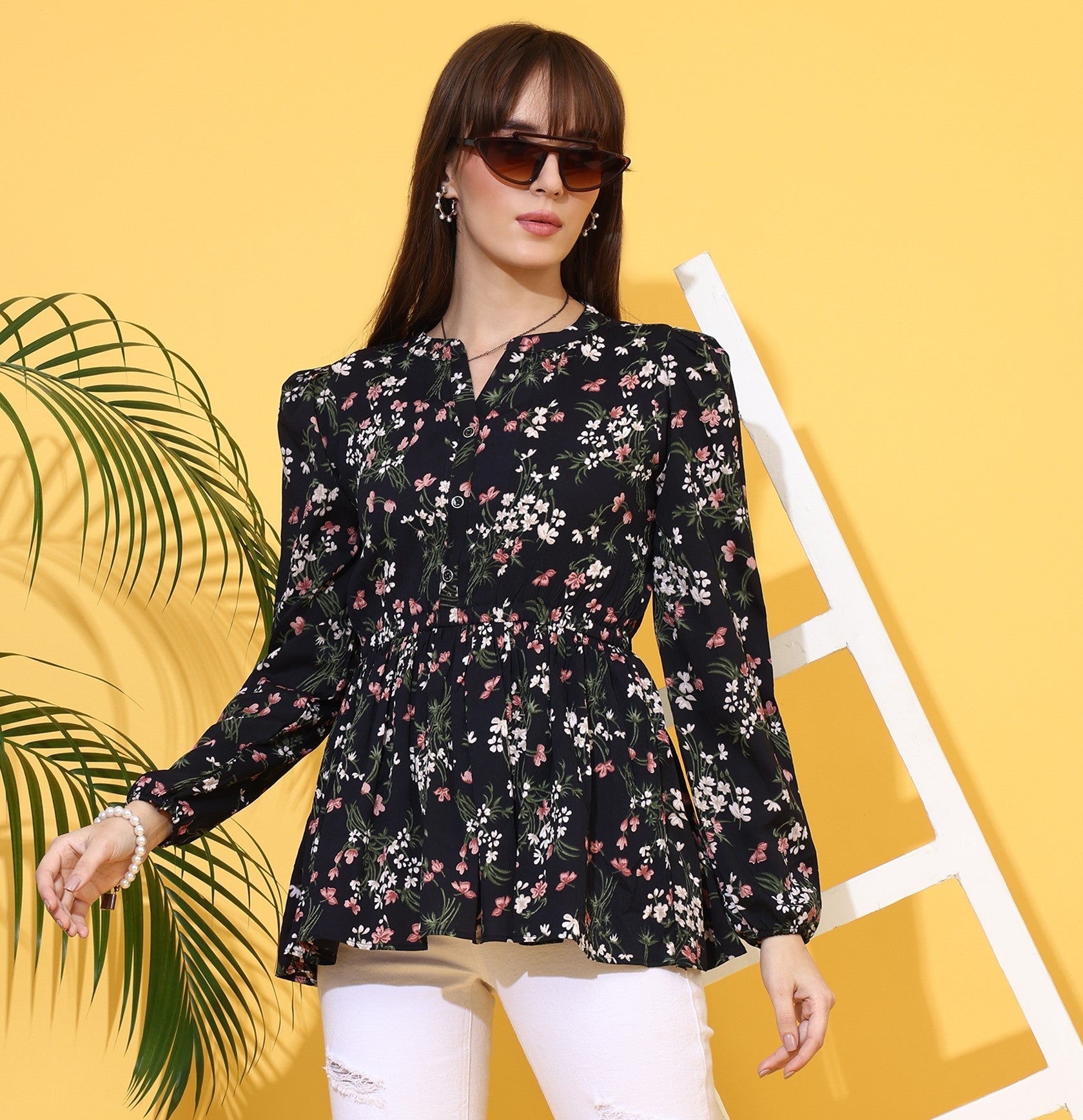 Black Blossom Printed Top