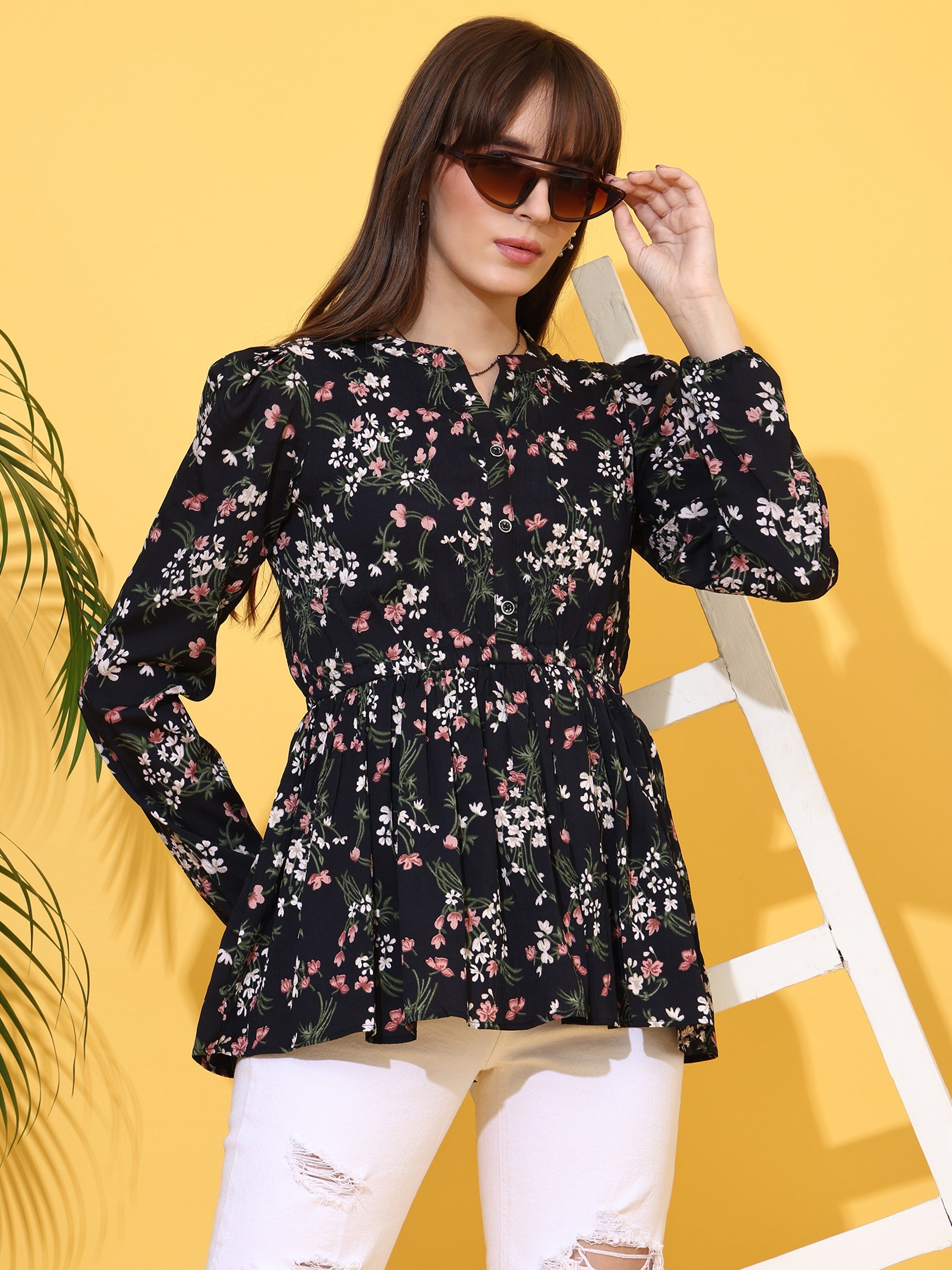 Black Blossom Printed Top