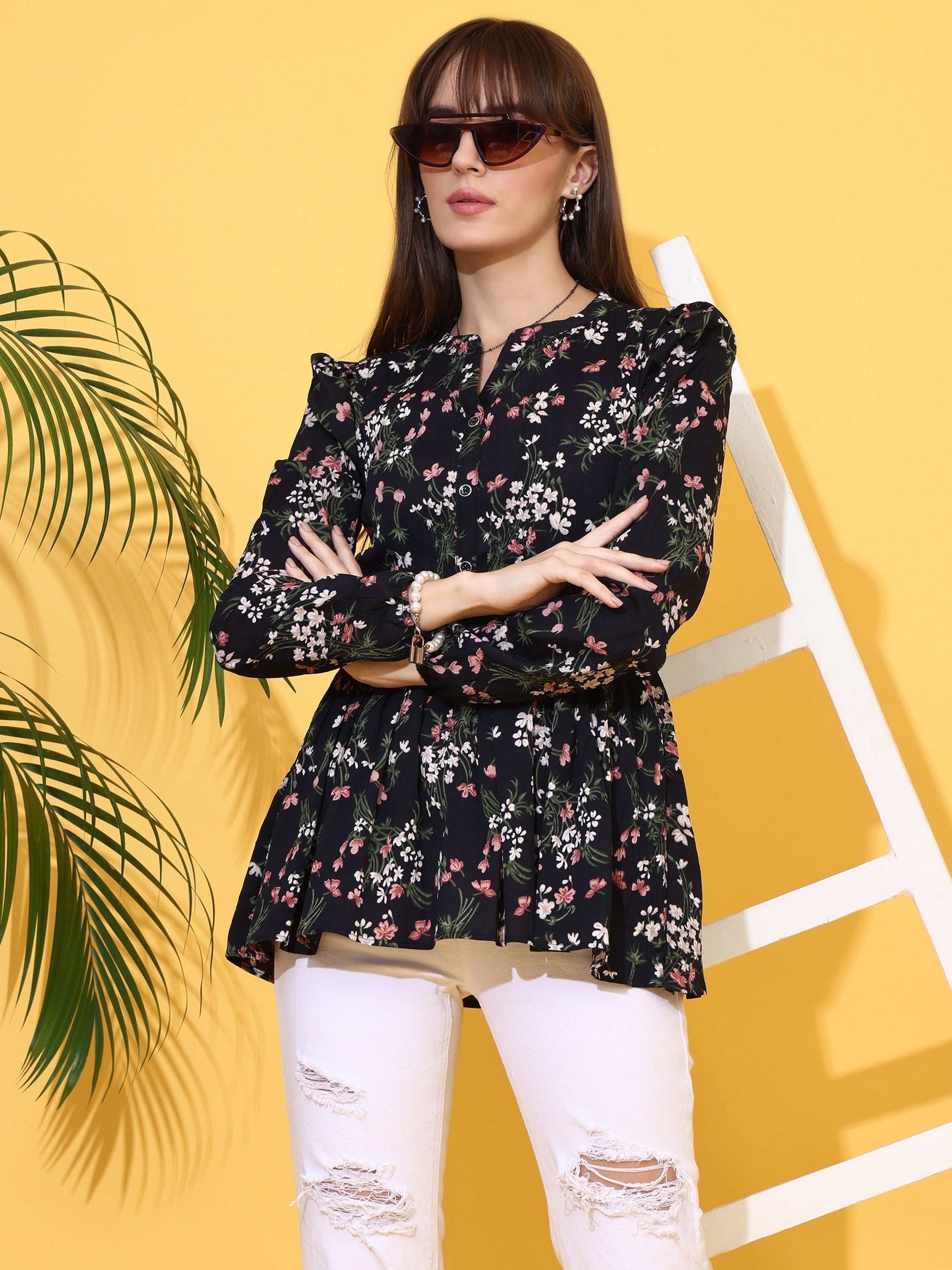 Black Blossom Printed Top