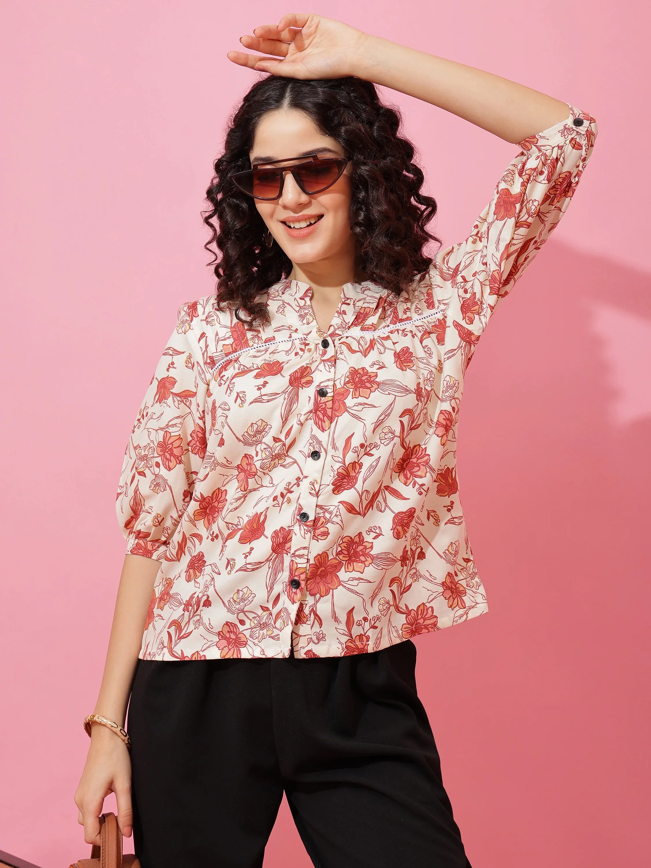Beige Bloom Printed Top
