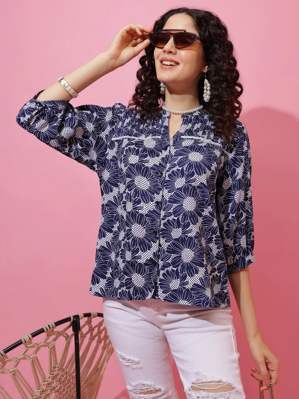 Sweetheart Blue Printed Top