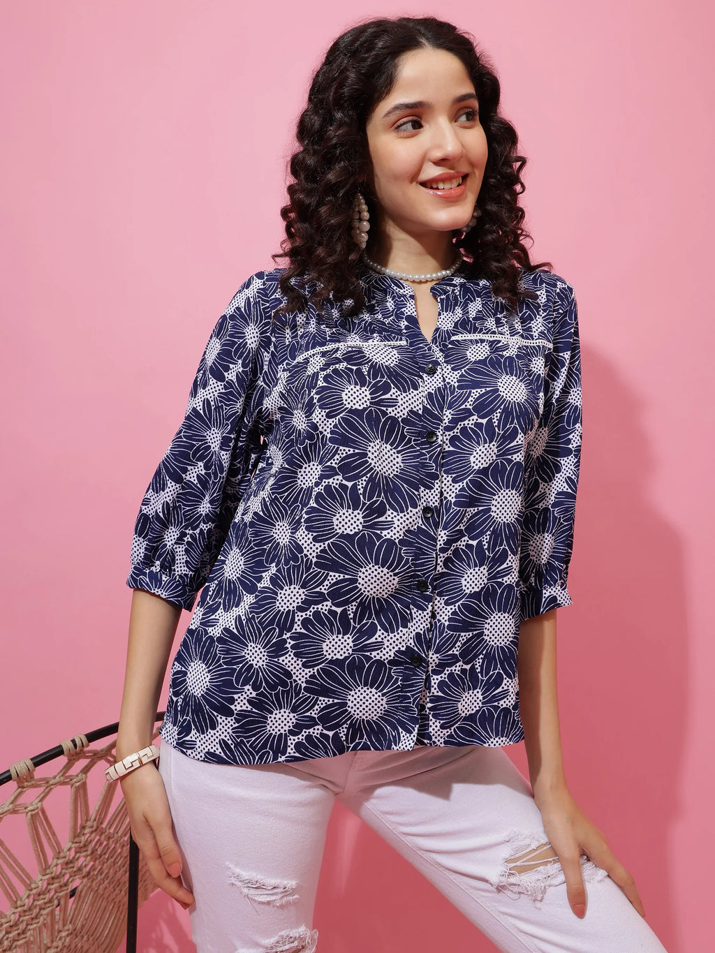 Sweetheart Blue Printed Top