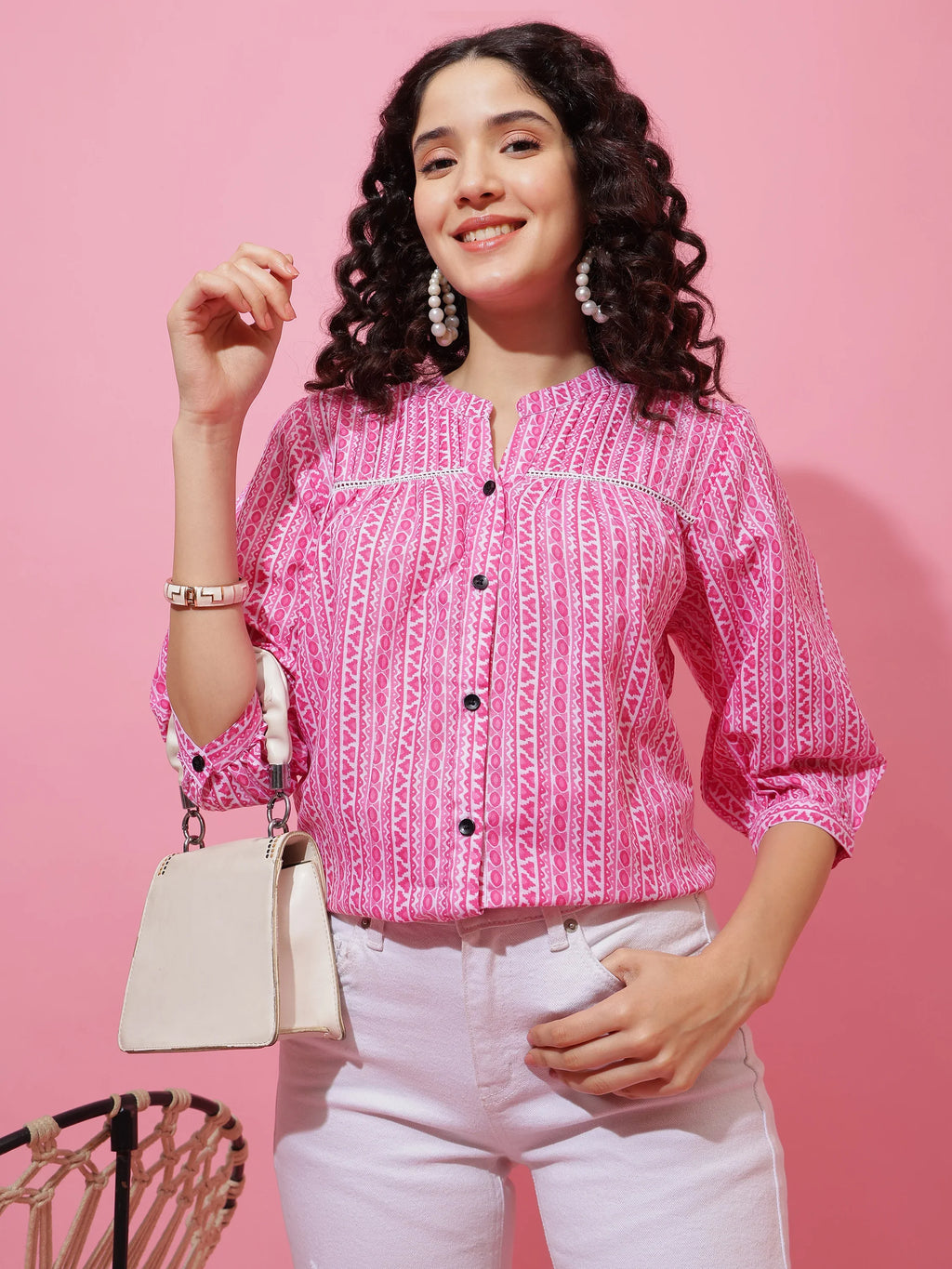 Blush Edge Printed Cotton Top