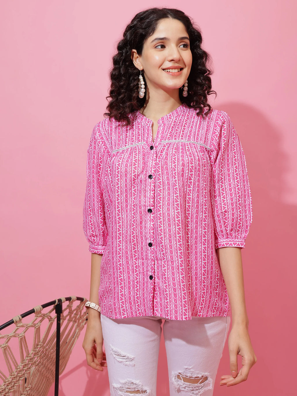 Blush Edge Printed Cotton Top