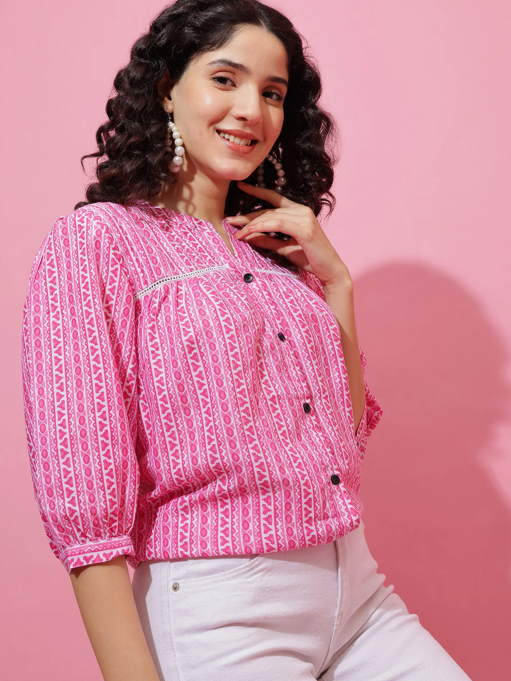 Blush Edge Printed Cotton Top