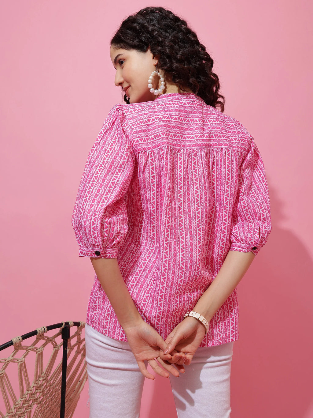 Blush Edge Printed Cotton Top