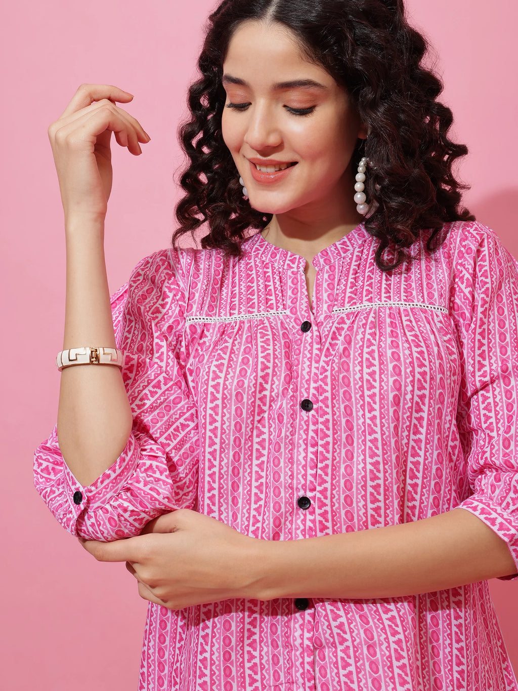 Blush Edge Printed Cotton Top