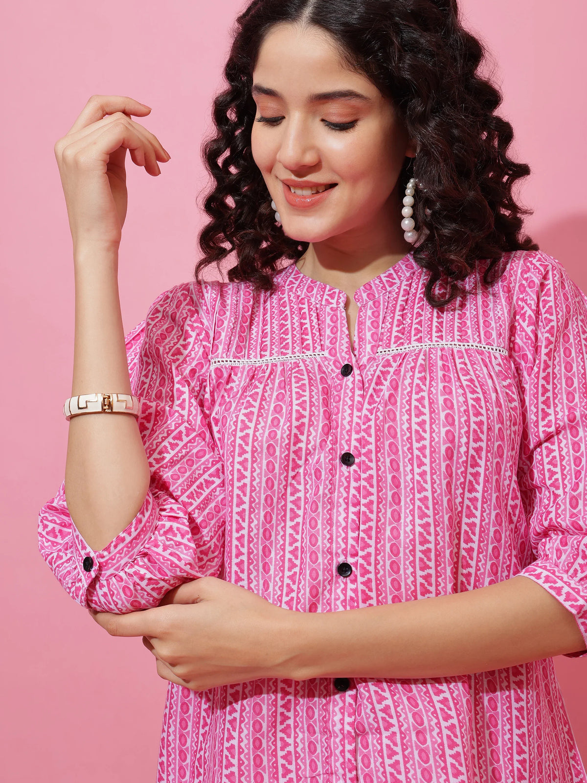 Blush Edge Printed Cotton Top