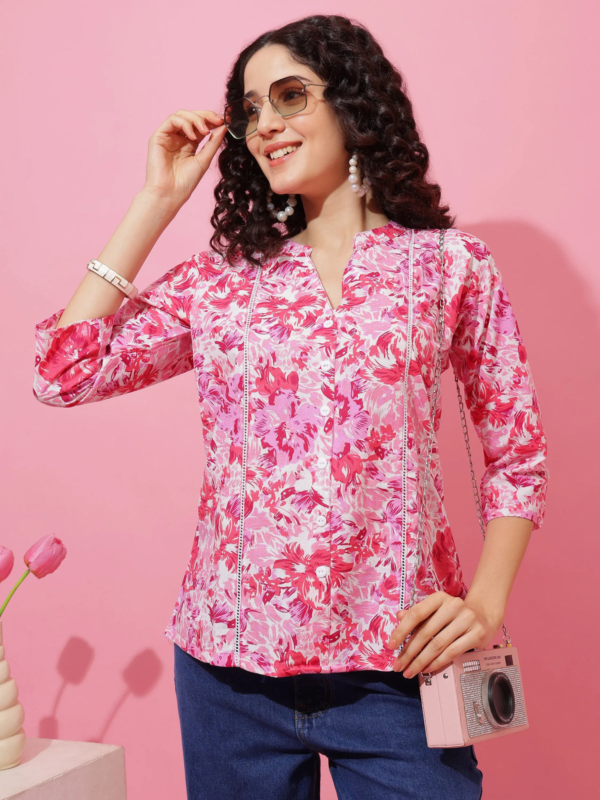 Pink Petal Floral Print Top