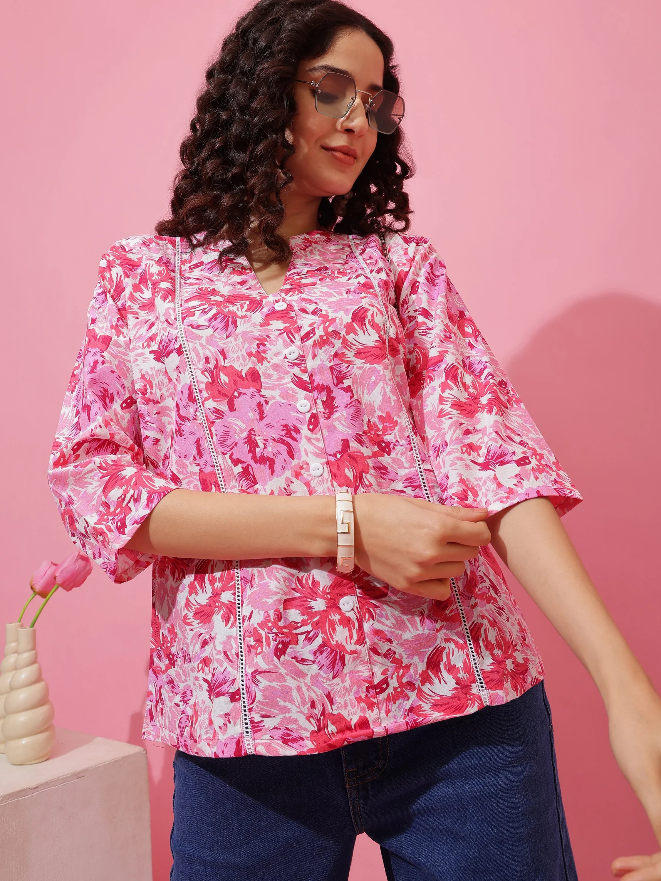 Pink Petal Floral Print Top