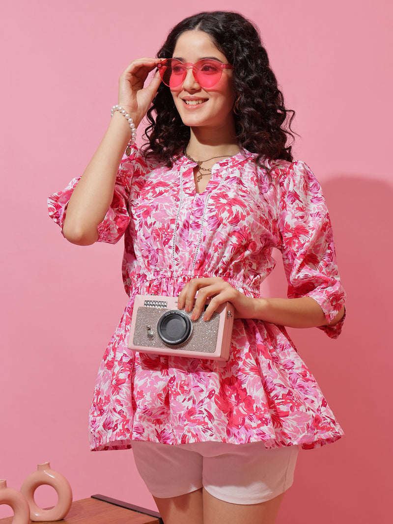 Pink Blossom Mandarin Neck Top