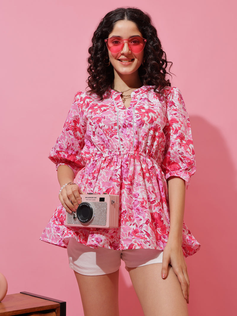 Pink Blossom Mandarin Neck Top