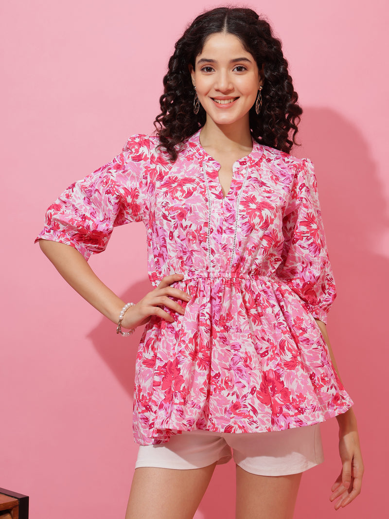 Pink Blossom Mandarin Neck Top