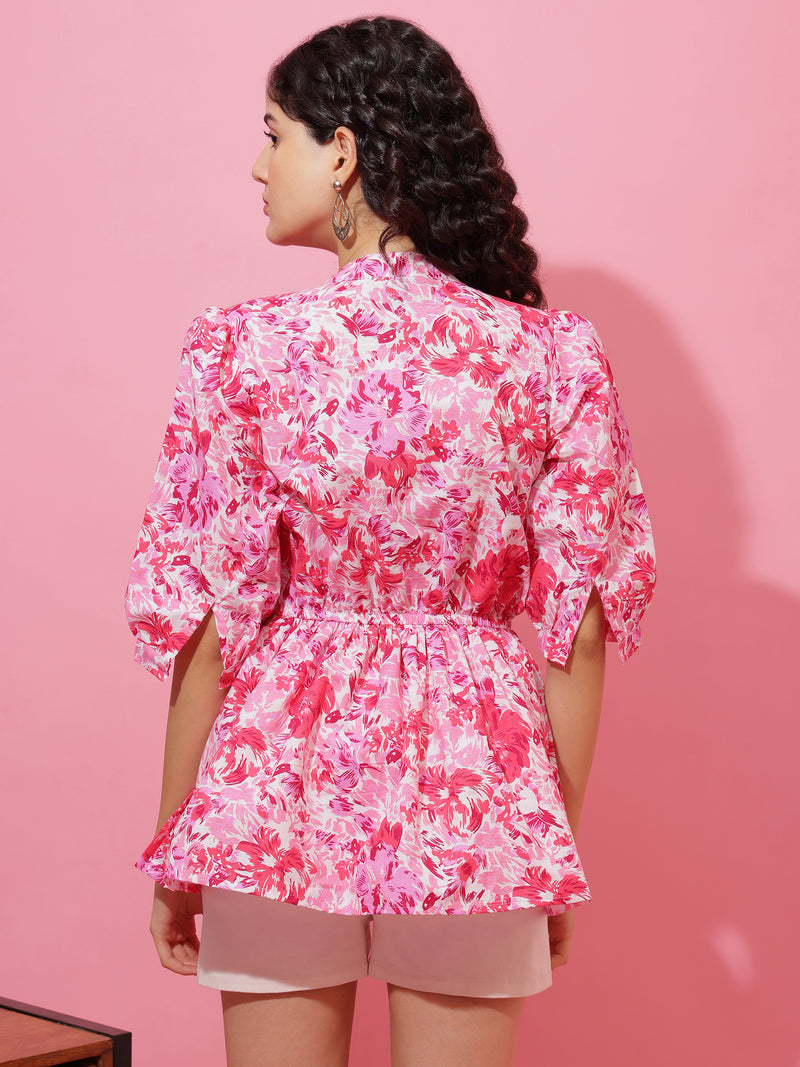 Pink Blossom Mandarin Neck Top