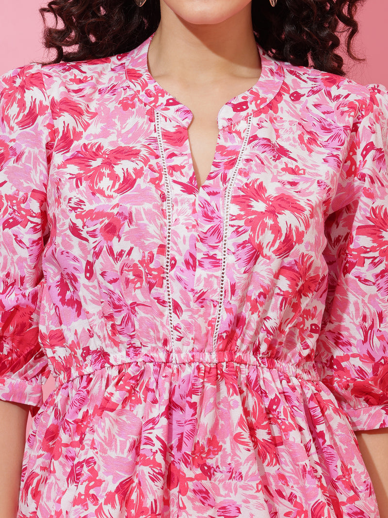 Pink Blossom Mandarin Neck Top