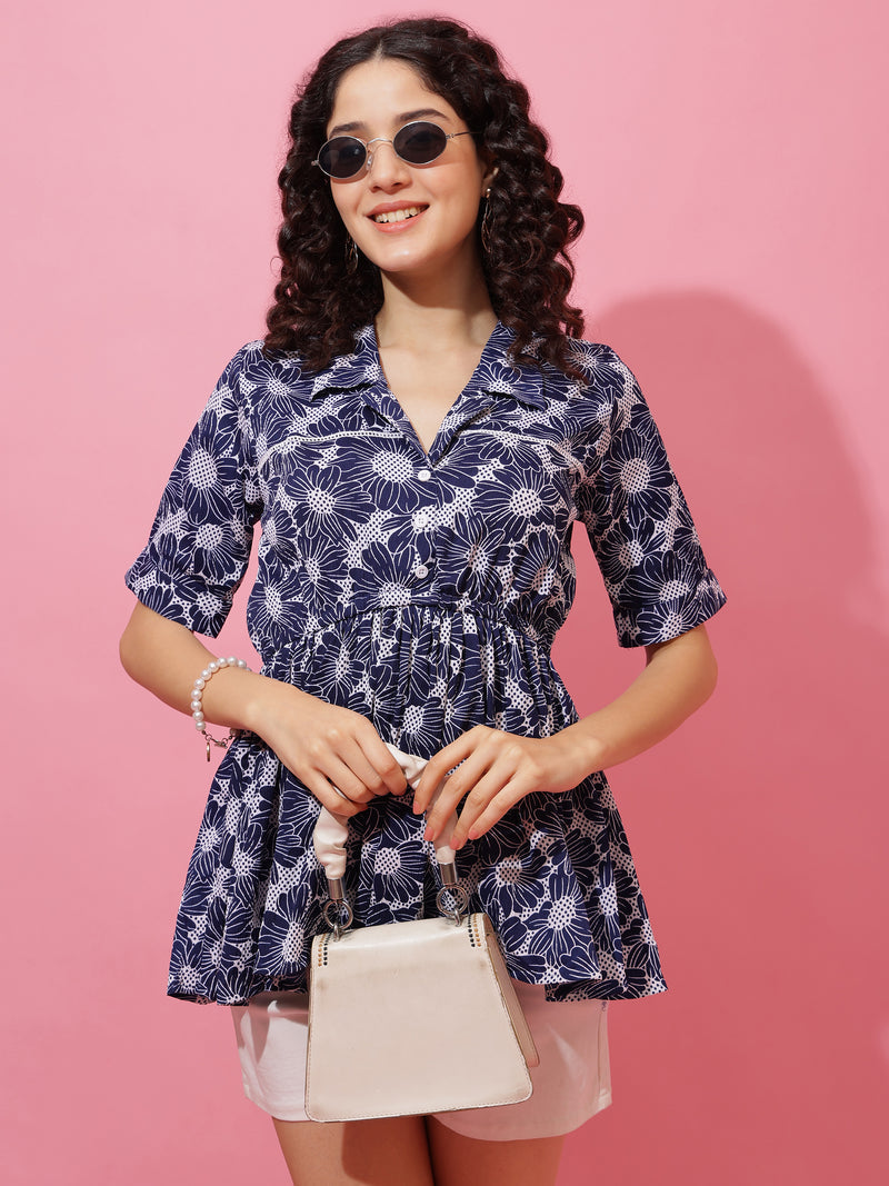 Blue Bloom Floral Print Top